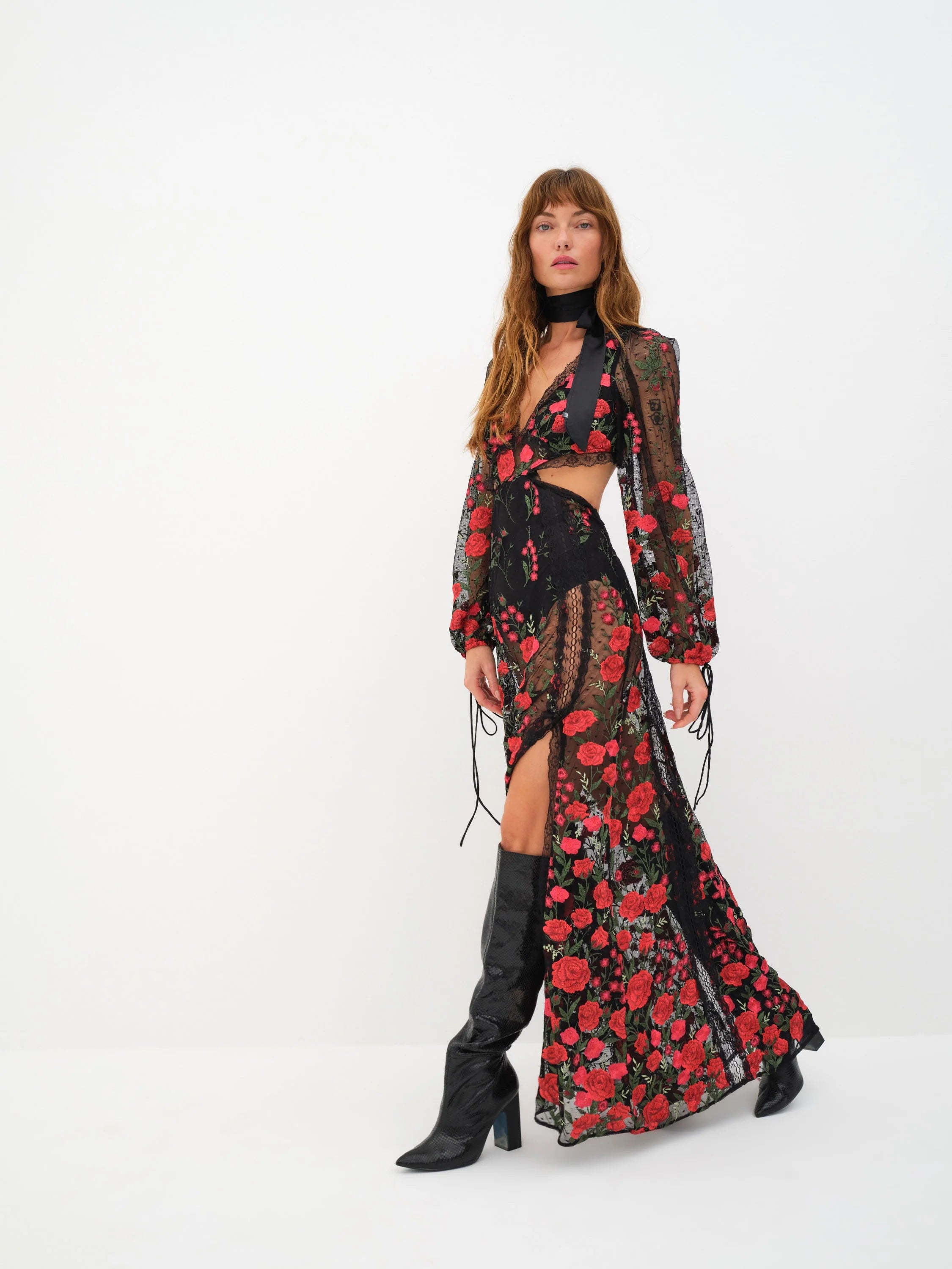 FOR LOVE & LEMONS Araceli Maxi Dress in Red Embroidered Floral Lusso Di Luna Boutique FOR LOVE & LEMONS Araceli Maxi Dress in Red Embroidered Floral Lusso Di Luna Boutique