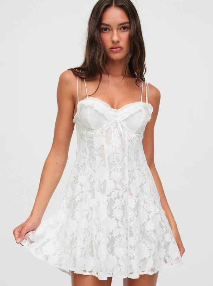 knee length dresses for ladies FOR LOVE & LEMONS Kate Mini Lace Dress In White