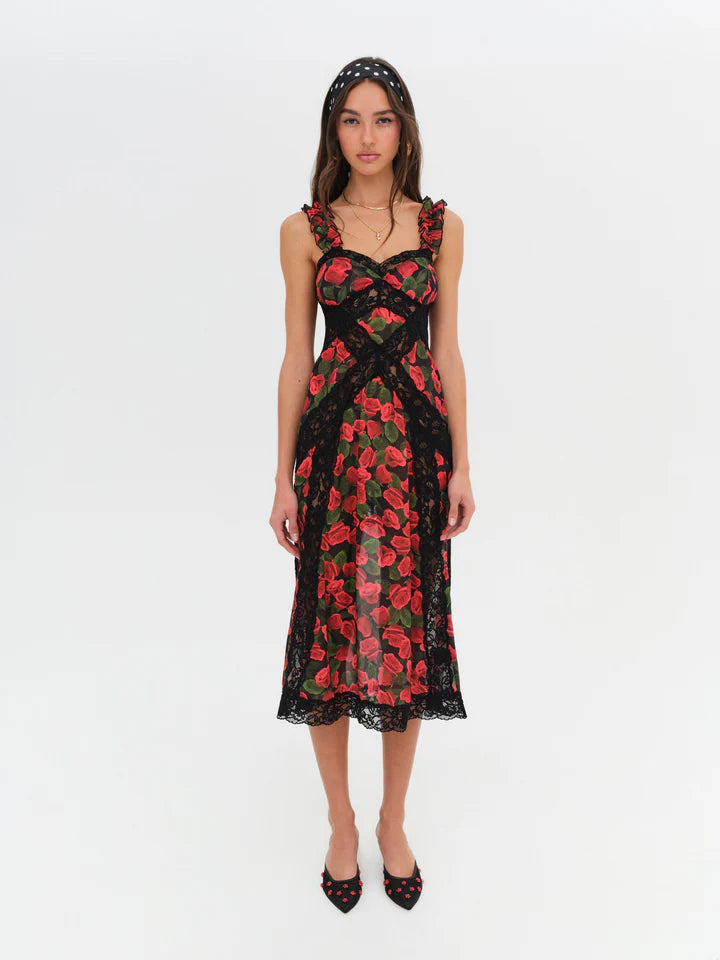 for love and lemons sheer dress For Love & Lemons Vikki Sheer Tiered Floral Dress