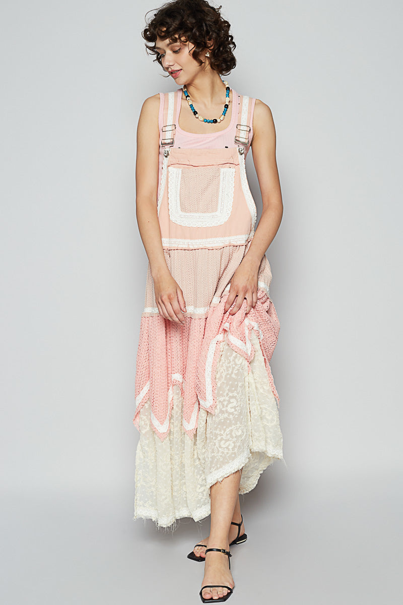 POL Overall Patchwork Dress In Salmon Pink Medium / Large POL Overall Patchwork Dress In Salmon Pink Medium / Large