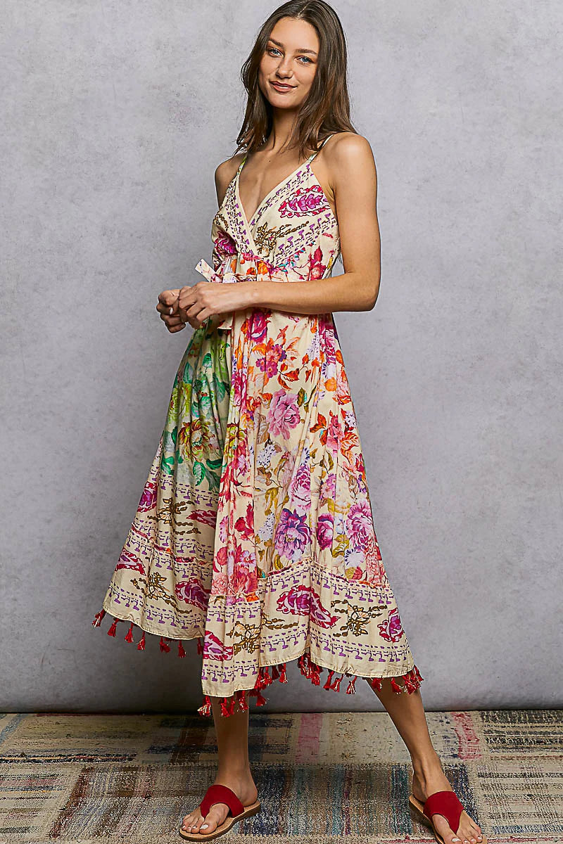 POL Clothing Boho Ribbon Waist Floral Embroidery Midi Dress – Lusso Di Luna Boutique