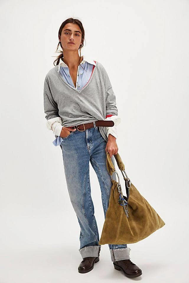 FREE PEOPLE Bobbi Slouch Suede Tote In Sand