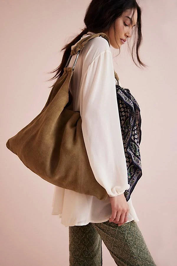 FREE PEOPLE Bobbi Slouch Suede Tote In Sand