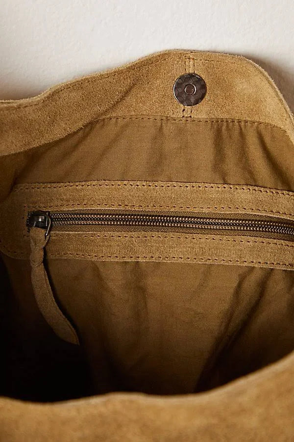 FREE PEOPLE Bobbi Slouch Suede Tote In Sand