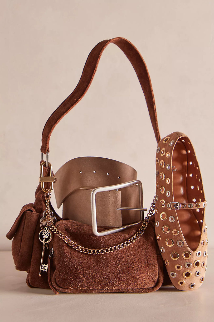FREE PEOPLE Siren Suede Shoulder Crossbody Bag In Coconut Shell