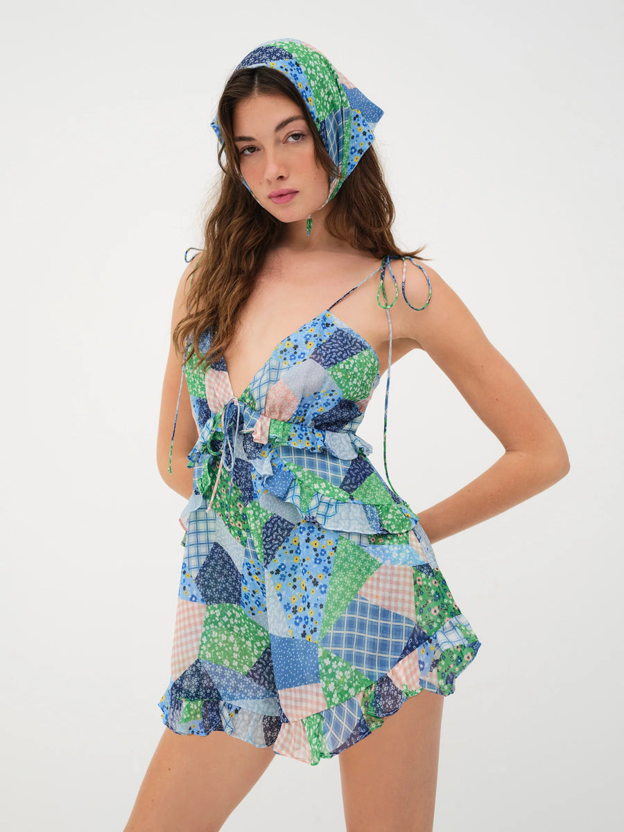 FOR LOVE & LEMONS Juniper Romper Dress In Patchwork Lusso Di Luna Boutique FOR LOVE & LEMONS Juniper Romper Dress In Patchwork Lusso Di Luna Boutique