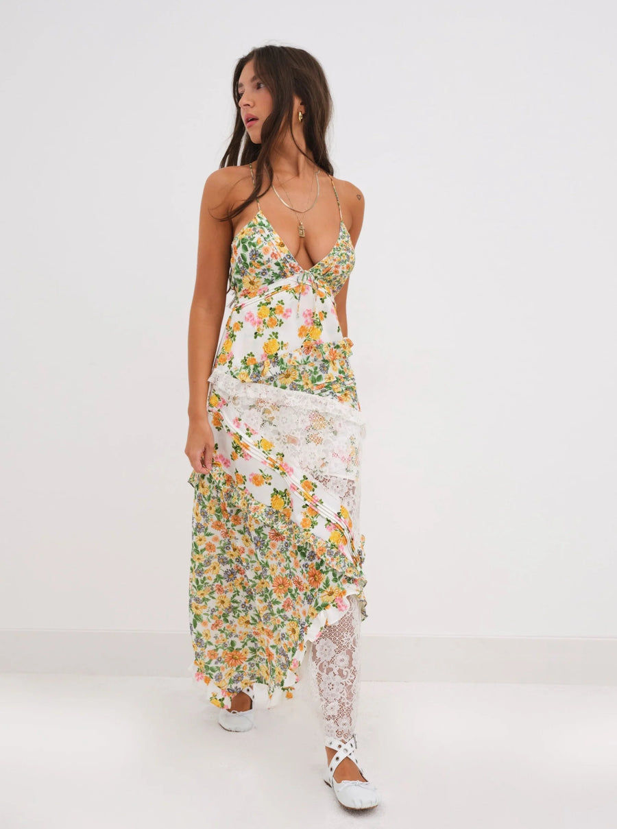for love and lemons stella maxi dress For Love & Lemons womensCD1756C-FA18Stella Maxi Dress Short Sleeve Special Occasion Dress - Multi