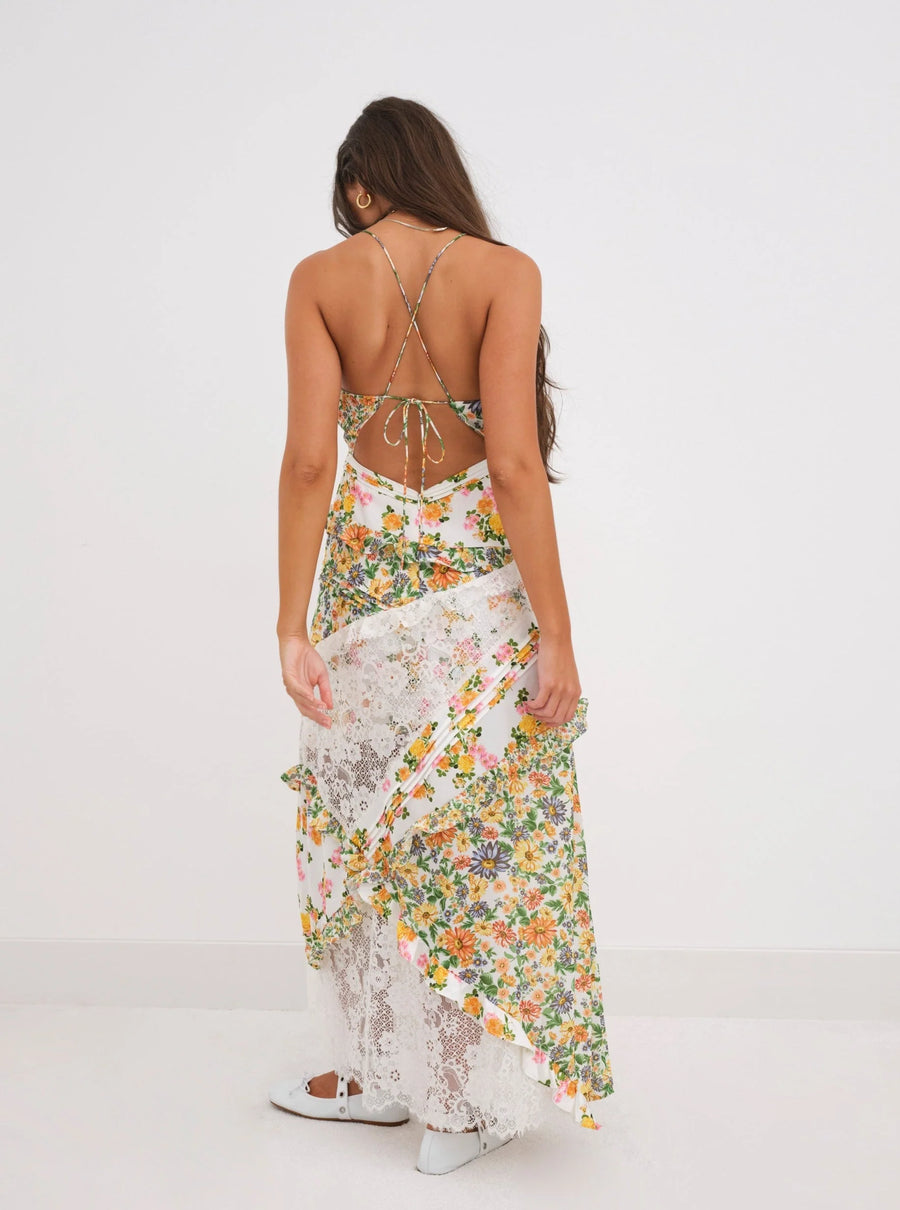 FOR LOVE & LEMONS Rosalyn Maxi Dress in Green