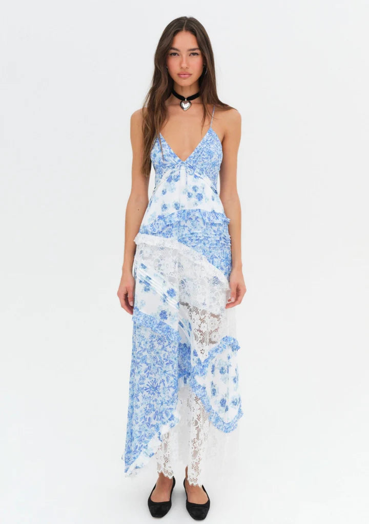 FOR LOVE & LEMONS Rosalyn Maxi Floral Dress in Blue