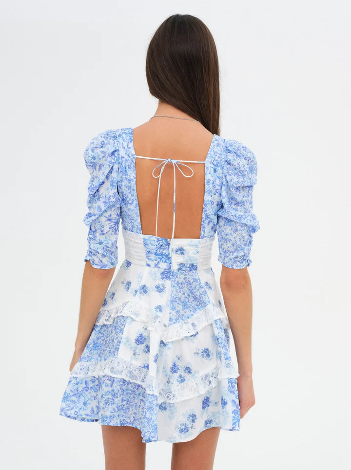 FOR LOVE & LEMONS Rosalyn Mini Floral Dress in Blue