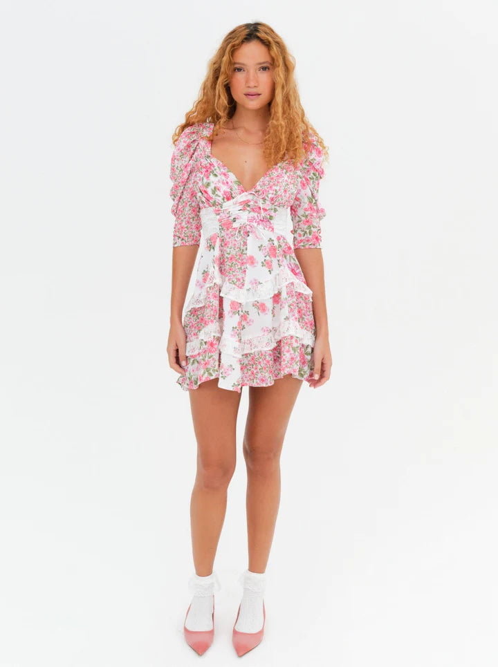 For Love & Lemons Rosalyn Mini Dress at Free People in Pink, Size: XS