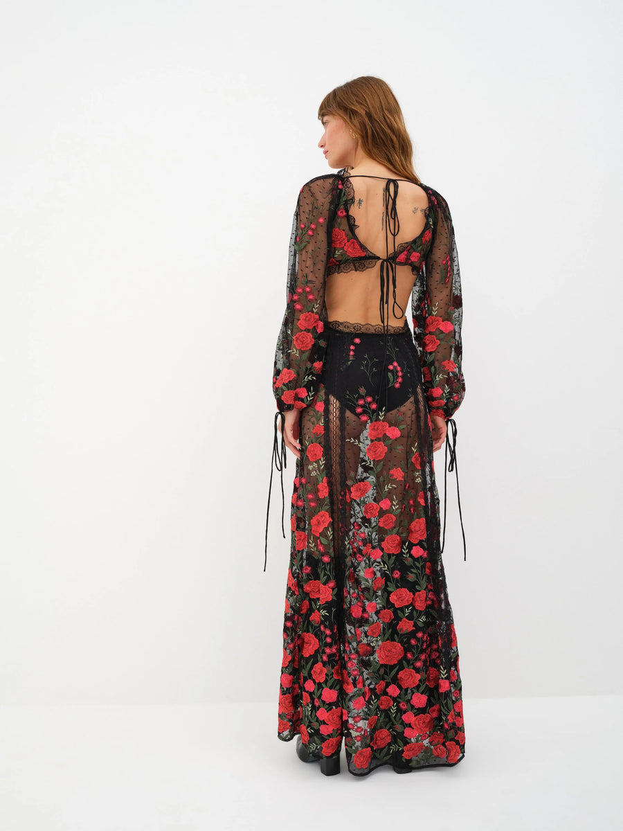 FOR LOVE & LEMONS Araceli Maxi Dress in Red Embroidered Floral FOR LOVE & LEMONS Araceli Maxi Dress in Red Embroidered Floral