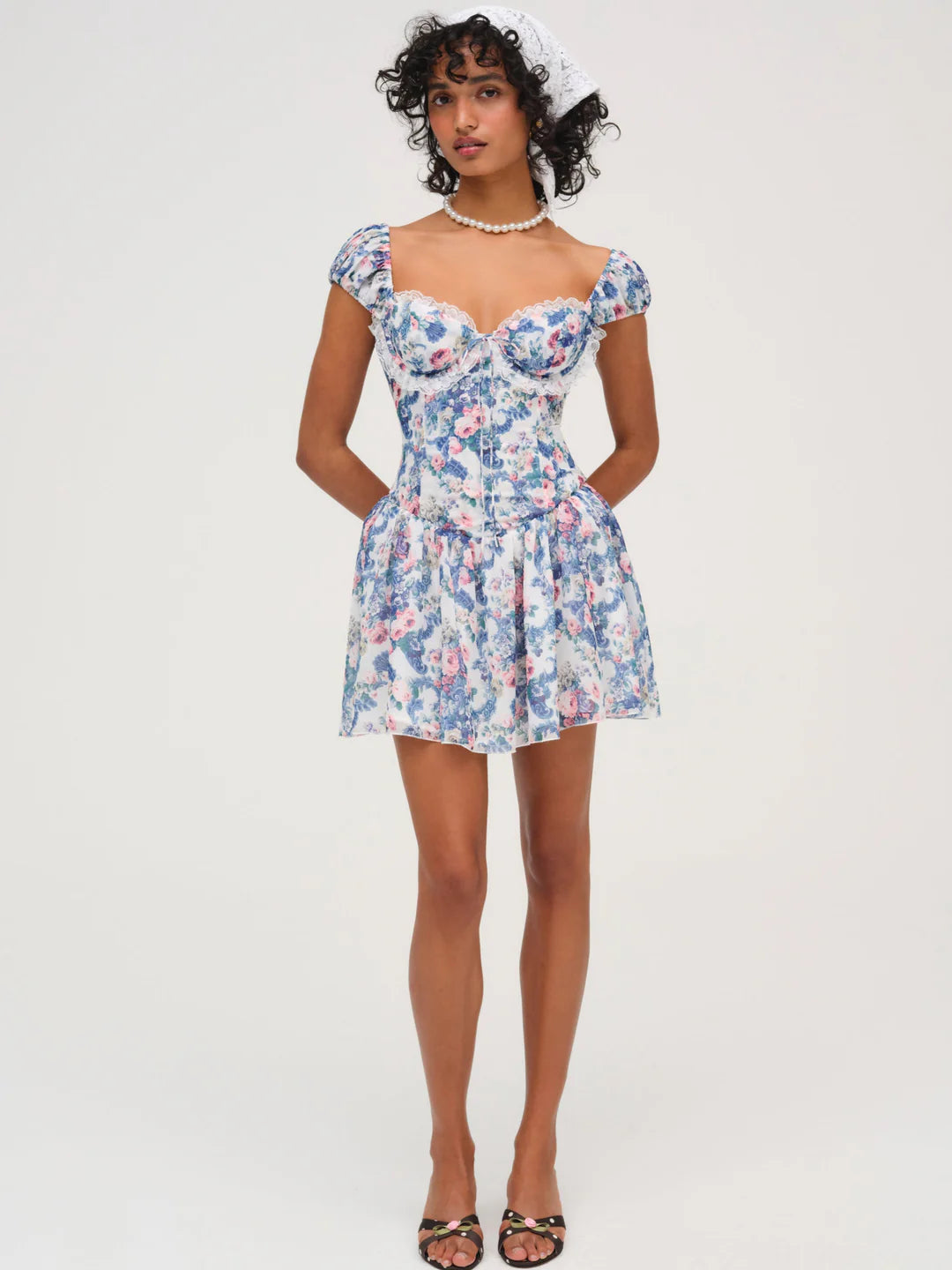 For Love & Lemons Audrey Floral Mini Dress, Blue, S - Women's Dresses