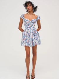 For Love & Lemons Audrey Floral Mini Dress, Blue, S - Women's Dresses