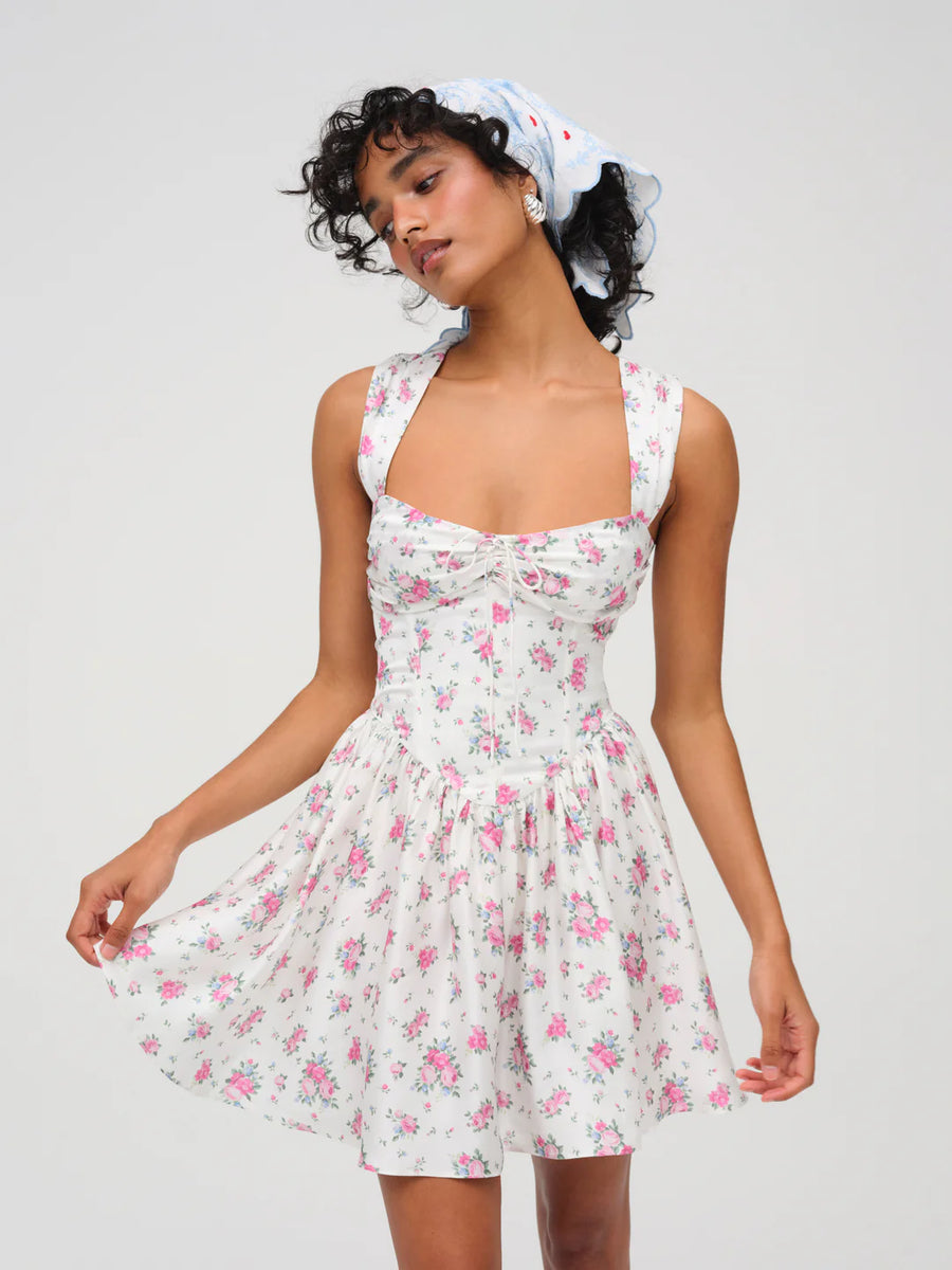 FOR LOVE & LEMONS August Mini Dress In White Floral