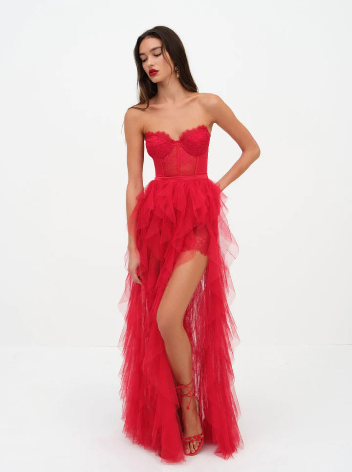 FOR LOVE & LEMONS Bustier Gown in Red