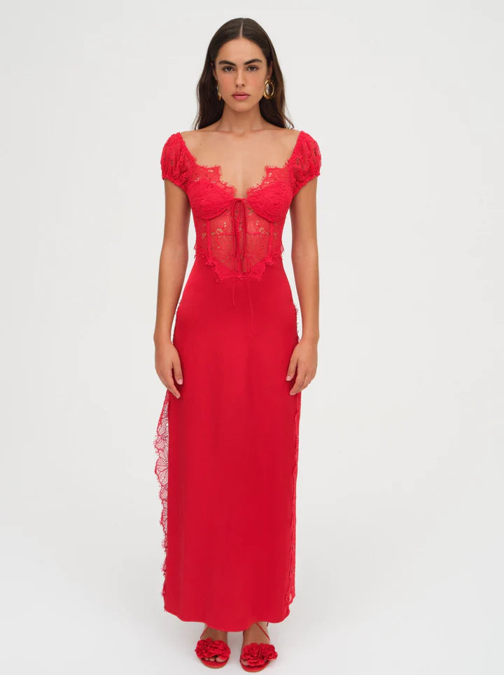 FOR LOVE & LEMONS Casey Maxi Dress in Red