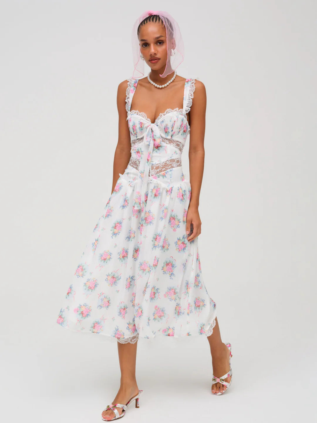for love and lemons midi dress & Color:Turquoise SLK 46in / 117.0cm ProductName_fr::Robe illusion à col licou et fleur Lizbeth Dress