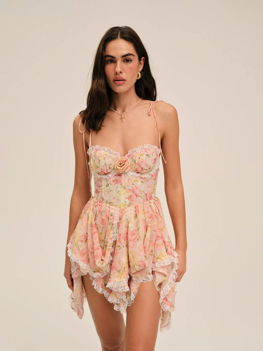 FOR LOVE & LEMONS Elea Asymmetrical Mini Dress In Peach