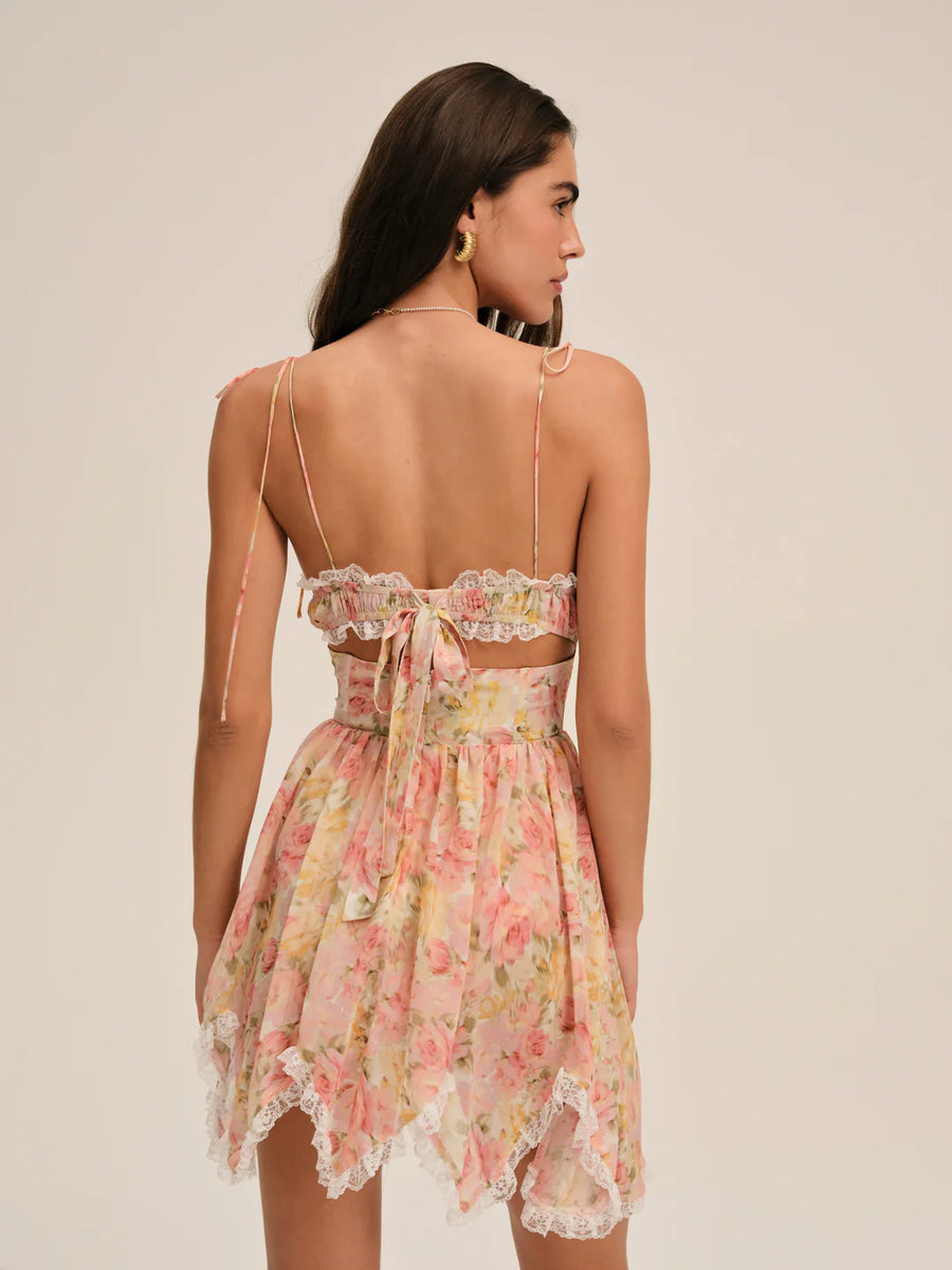 FOR LOVE & LEMONS Elea Asymmetrical Mini Dress In Peach