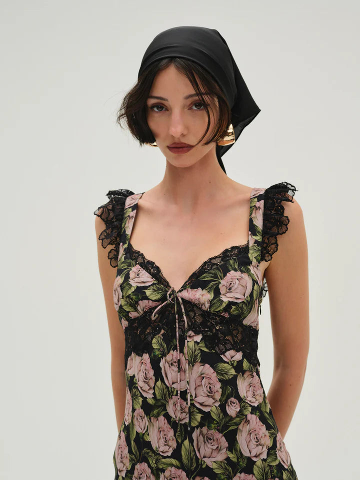 rose maxi dress For Love & Lemons Women's Fallen Unique Vintage Black Floral this dress is the NA-09.22.25AM Style:Queen Kimmie