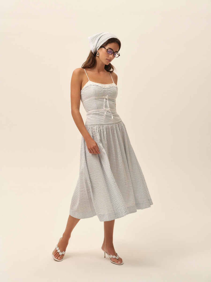 FOR LOVE & LEMONS Georgia Gingham Midi Dress In Blue – Lusso Di Luna  Boutique