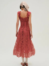 FOR Love & Lemons Holiday Lace Midi Dress In Mauve Small