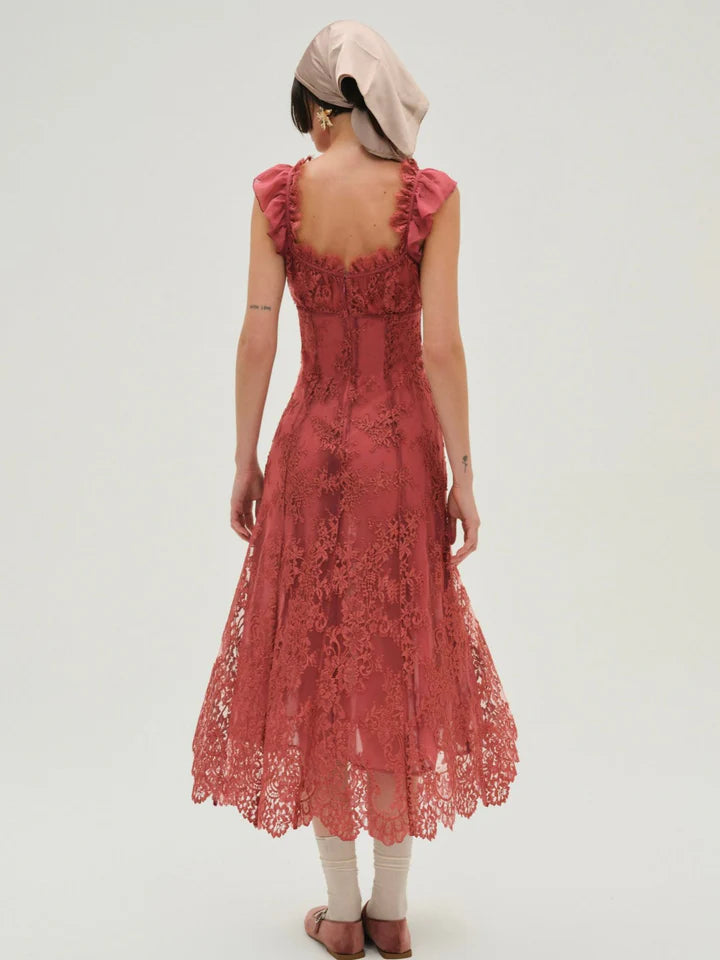FOR Love & Lemons Holiday Lace Midi Dress In Mauve Small FOR Love & Lemons Holiday Lace Midi Dress In Mauve Small