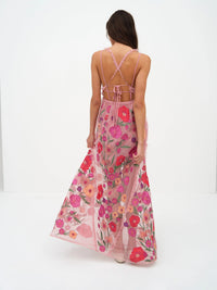 fitted lace wedding dress FOR LOVE & LEMONS Kaylee Maxi Dress In PInk Embroidered Floral – Lusso Di  Luna Boutique