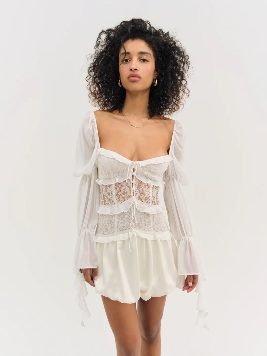 FOR LOVE & LEMONS Lea Lace Long Sleeve Mini Dress XS FOR LOVE & LEMONS Lea Lace Long Sleeve Mini Dress XS
