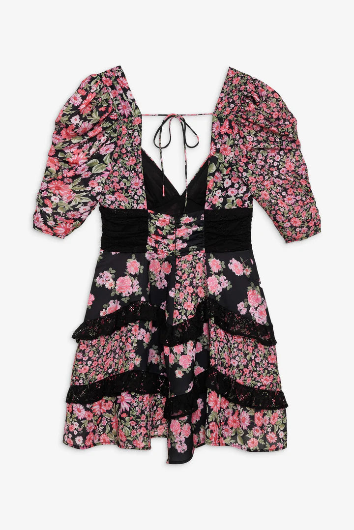 FOR LOVE & LEMONS Rosalyn Mini Floral Dress in Black