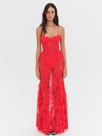 for love and lemons lace dress FOR LOVE & LEMONS Shirley Lace Maxi Dress In Red Small