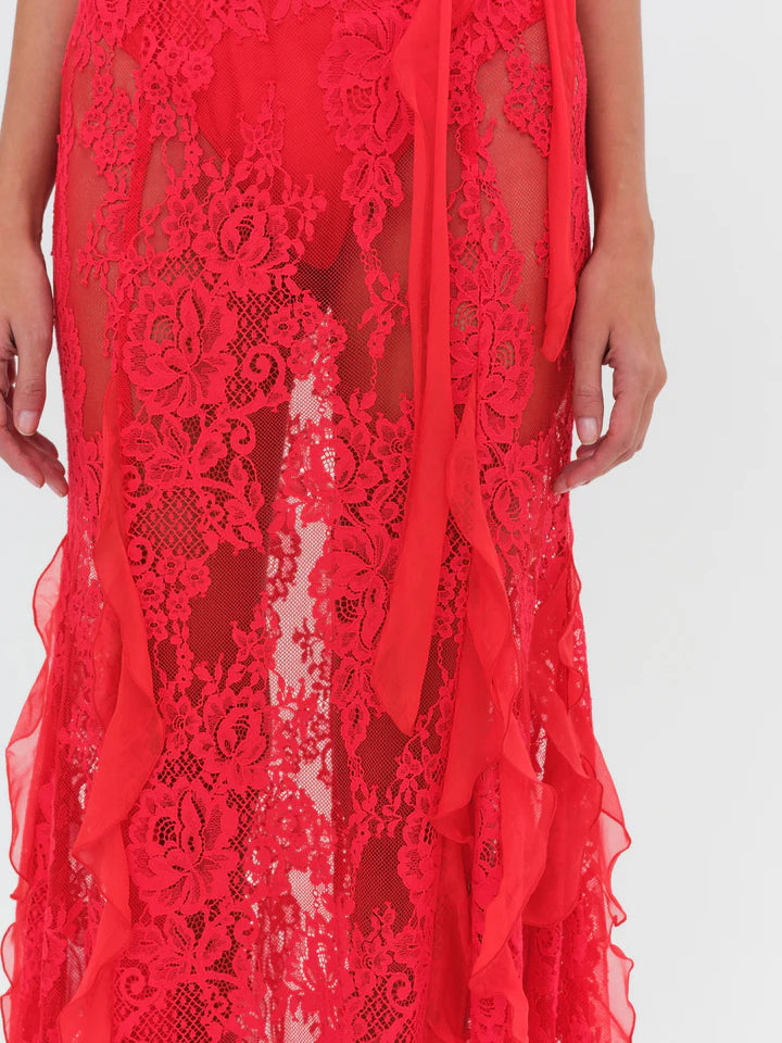 FOR LOVE & LEMONS Shirley Lace Maxi Dress In Red