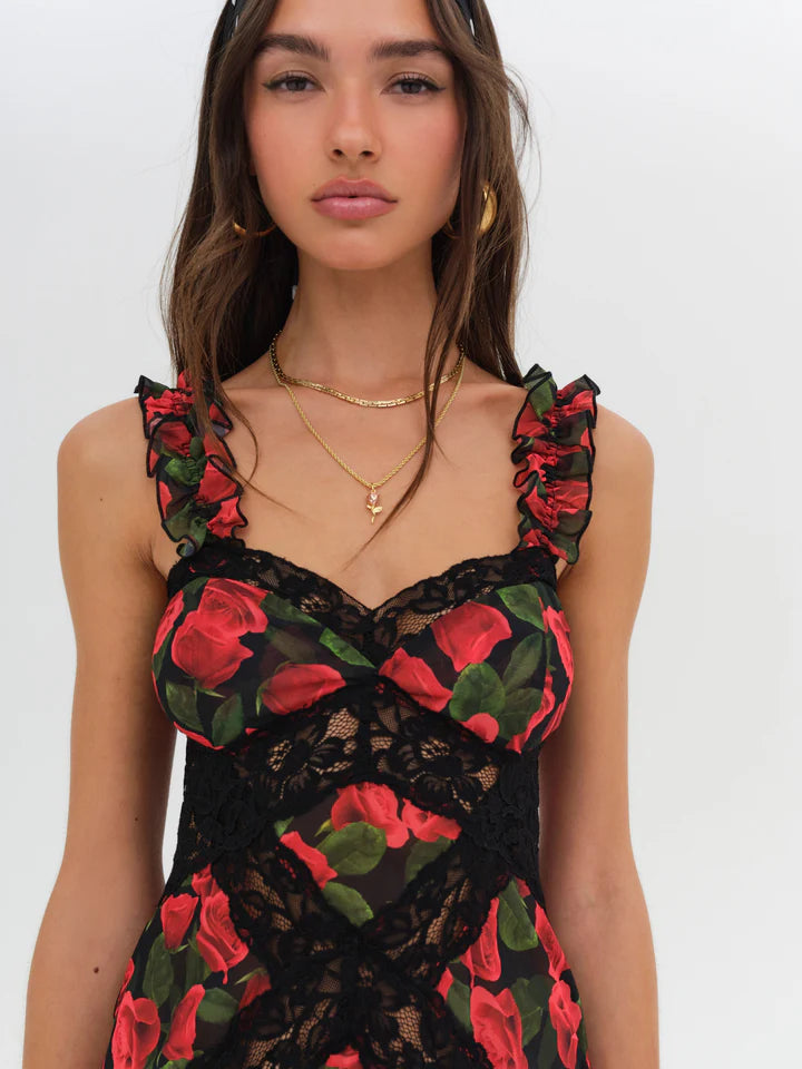 for love and lemons sheer dress For Love & Lemons Vikki Sheer Tiered Floral Dress
