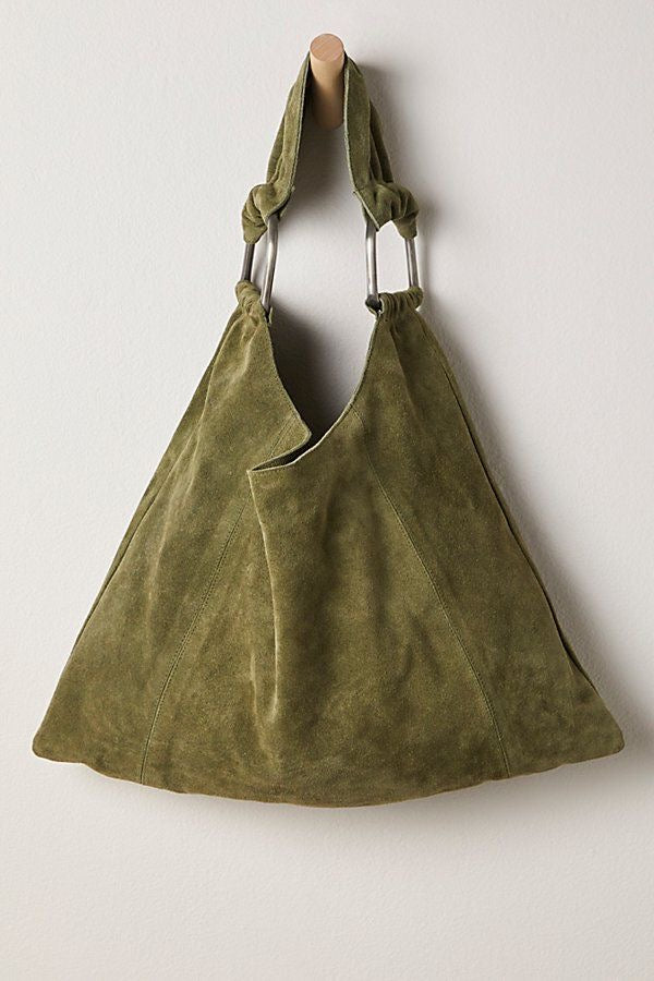 FREE PEOPLE Bobbi Slouch Suede Tote In Khaki / Green