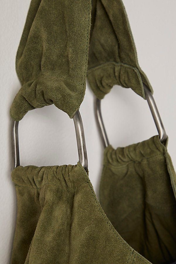 FREE PEOPLE Bobbi Slouch Suede Tote In Khaki / Green