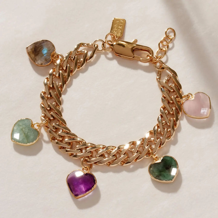 LUNA NORTE Lover's Spectrum Gemstone Heart Charm Bracelet