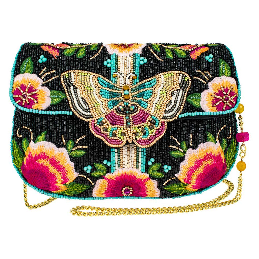 MARY FRANCES Dream Chaser Butterfly Beaded Crossbody Bag / Clutch