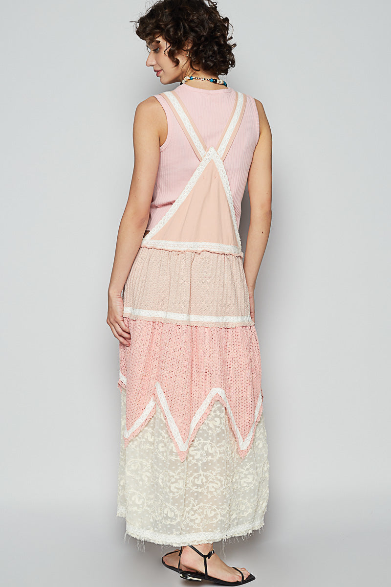 POL Overall Patchwork Dress In Salmon Pink Medium / Large POL Overall Patchwork Dress In Salmon Pink Medium / Large