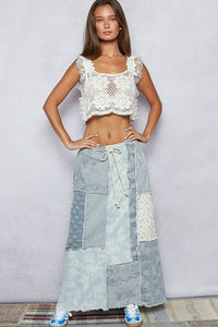 POL Denim Floral Print Patchwork Detail Maxi Skirt – Lusso Di Luna