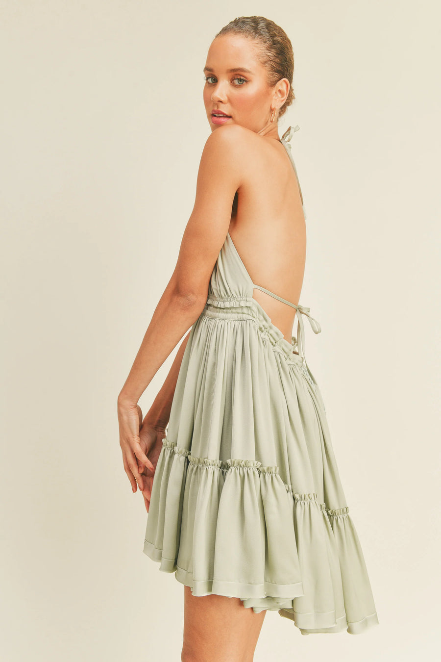 RESET BY JANE Roslyn Mini Dress In Sage