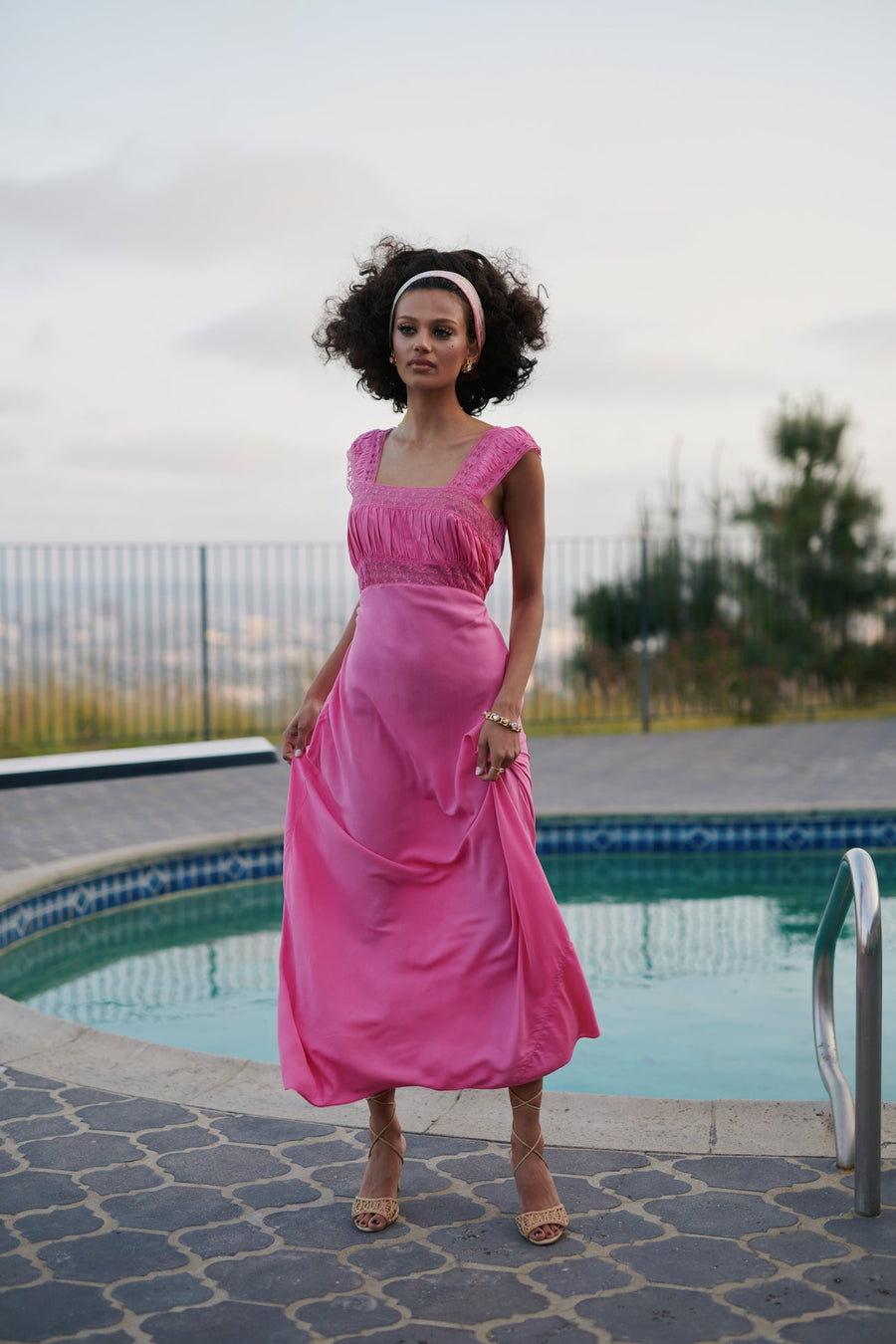 SELKIE The Cali Veronica Slip Dress In Pink