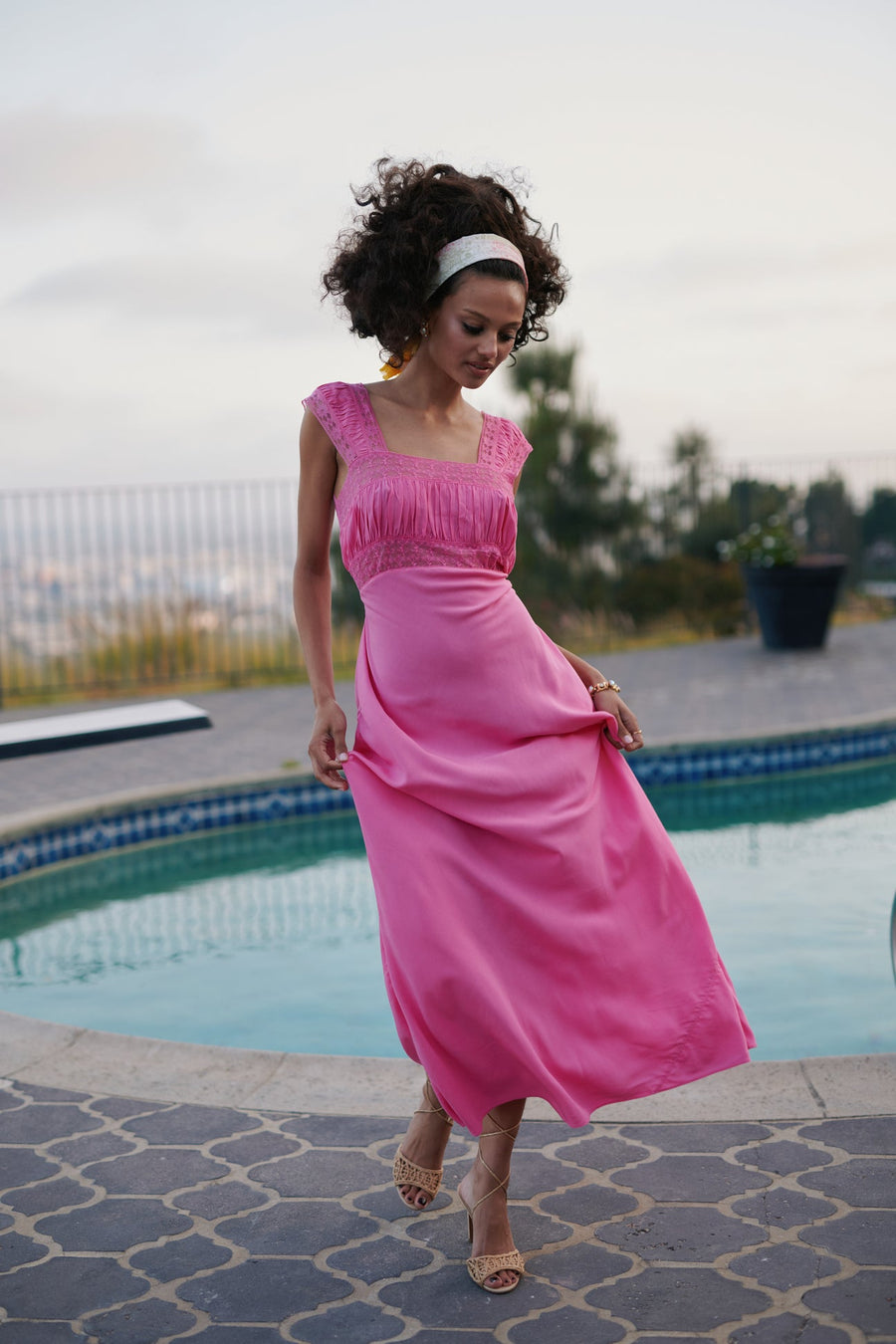 SELKIE The Cali Veronica Slip Dress In Pink