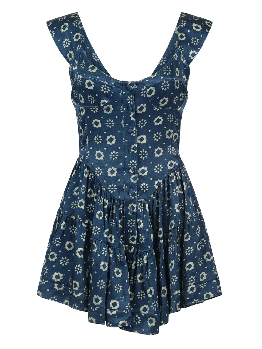 VANESSA MOONEY The Elisabeth Romper Dress In Indigo Flower