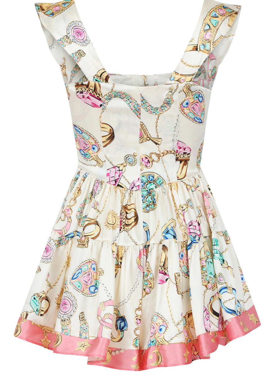 VANESSA MOONEY The Elisabeth Romper Dress In Vintage Jewelry Scarf Print