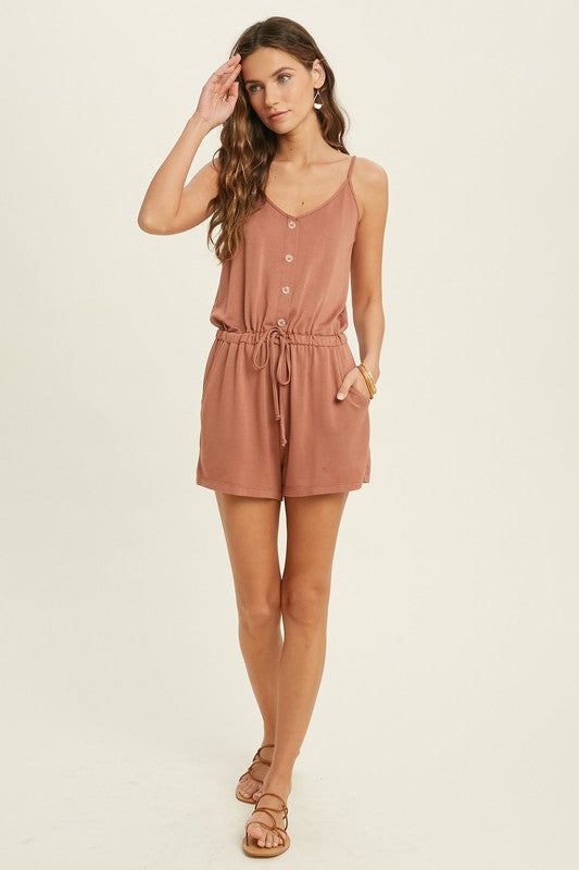 WISHLIST Ticket To Love French Terry Button Knit Romper